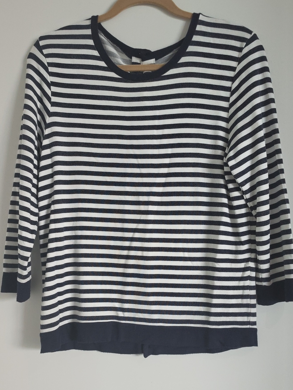 Women's Navy and White Striped Long Sleeve Crewneck Top
